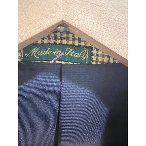 DALCOS Made in Italy 100% Wool Blazer Jacket Check Plaid Brown Navy 50R - Picture 14 of 14